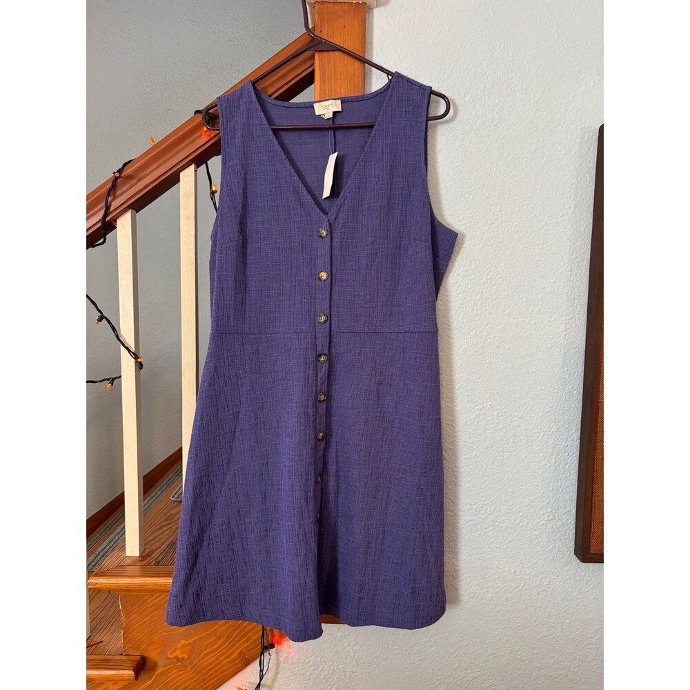 Loft Button V-Neck Purple Textured Sleeveless Dress Size 14 L nwt retail $79.99